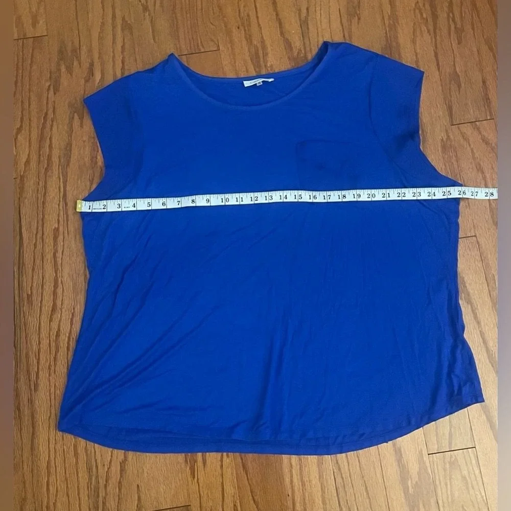 Calvin Klein Womens 3X Royal Blue Mixed Media Short Sleeve Pocket Top Blouse - Picture 7 of 8